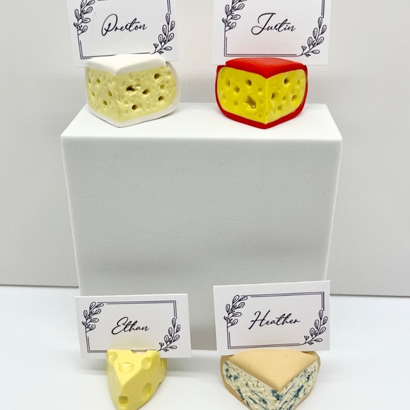 Cheese Place Card Holders - Set of 4 - Handmade Clay Brie, Gouda, Swiss, Blue - Picture 3 of 16